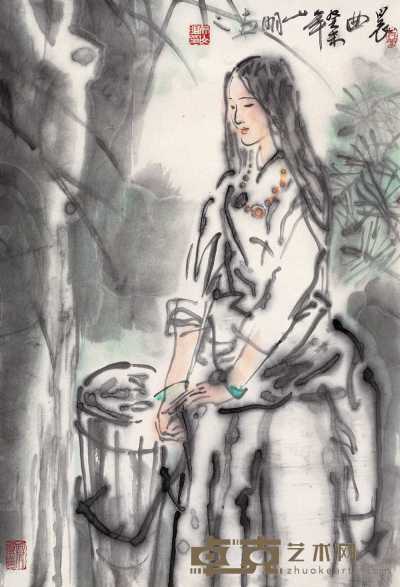 吴山明 癸未（2003年）作  晨曲 镜心 68×46cm